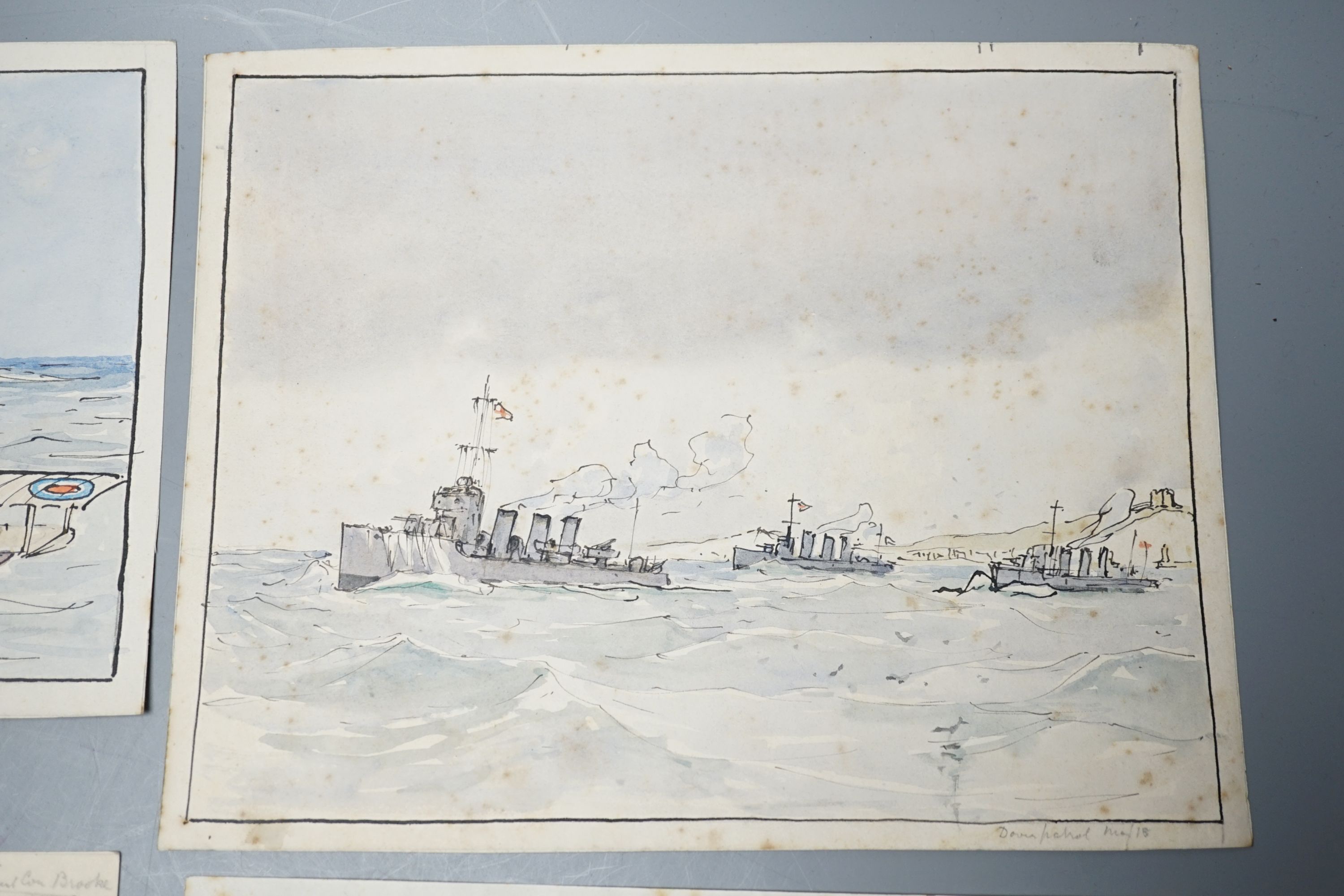 Nelson Dawson (1859-1941), four original watercolours, warships at sea